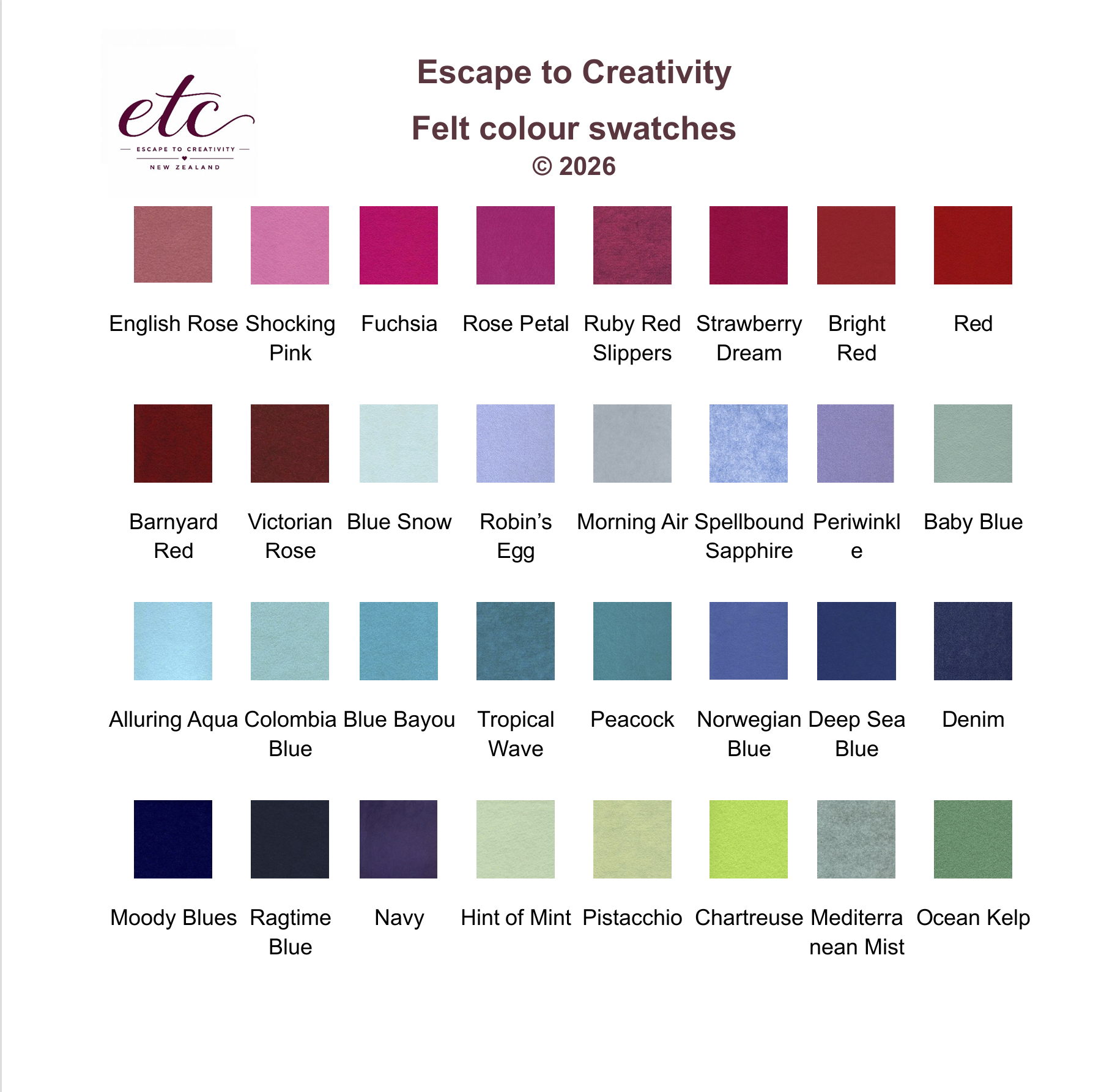 Overview of felt colour swatches part 2