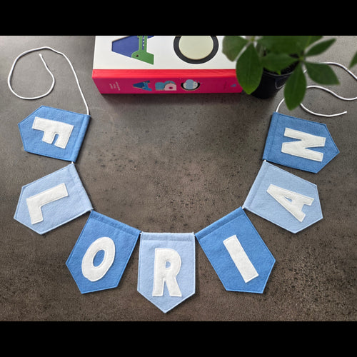 Felt banner handmade blue with name FLORIAN
